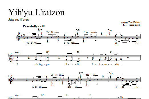 Dan Nichols Yih'yu L'ratzon sheet music notes and chords. Download Printable PDF.