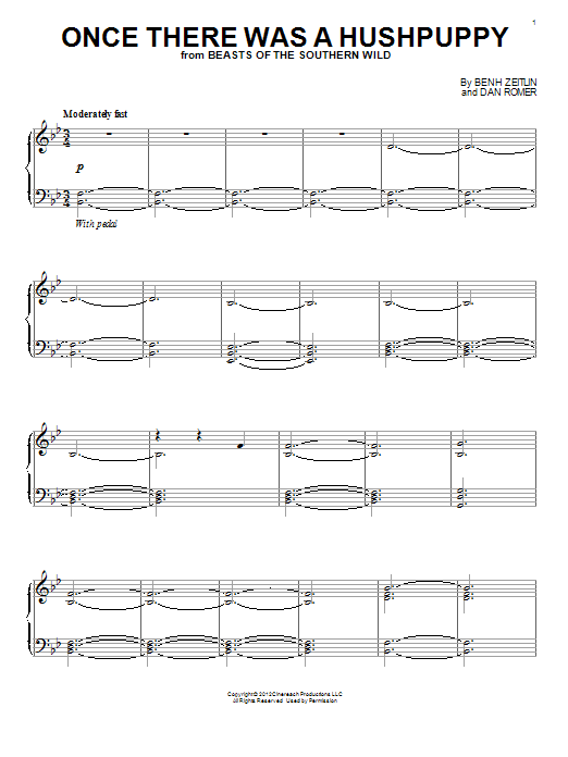 Learn to play Dan Romer Once There Was A Hushpuppy sheet music for Piano Solo in minutes. Price: 7.8900$ Dan Romer Once There Was A Hushpuppy sheet music notes and chords arranged for Piano Solo