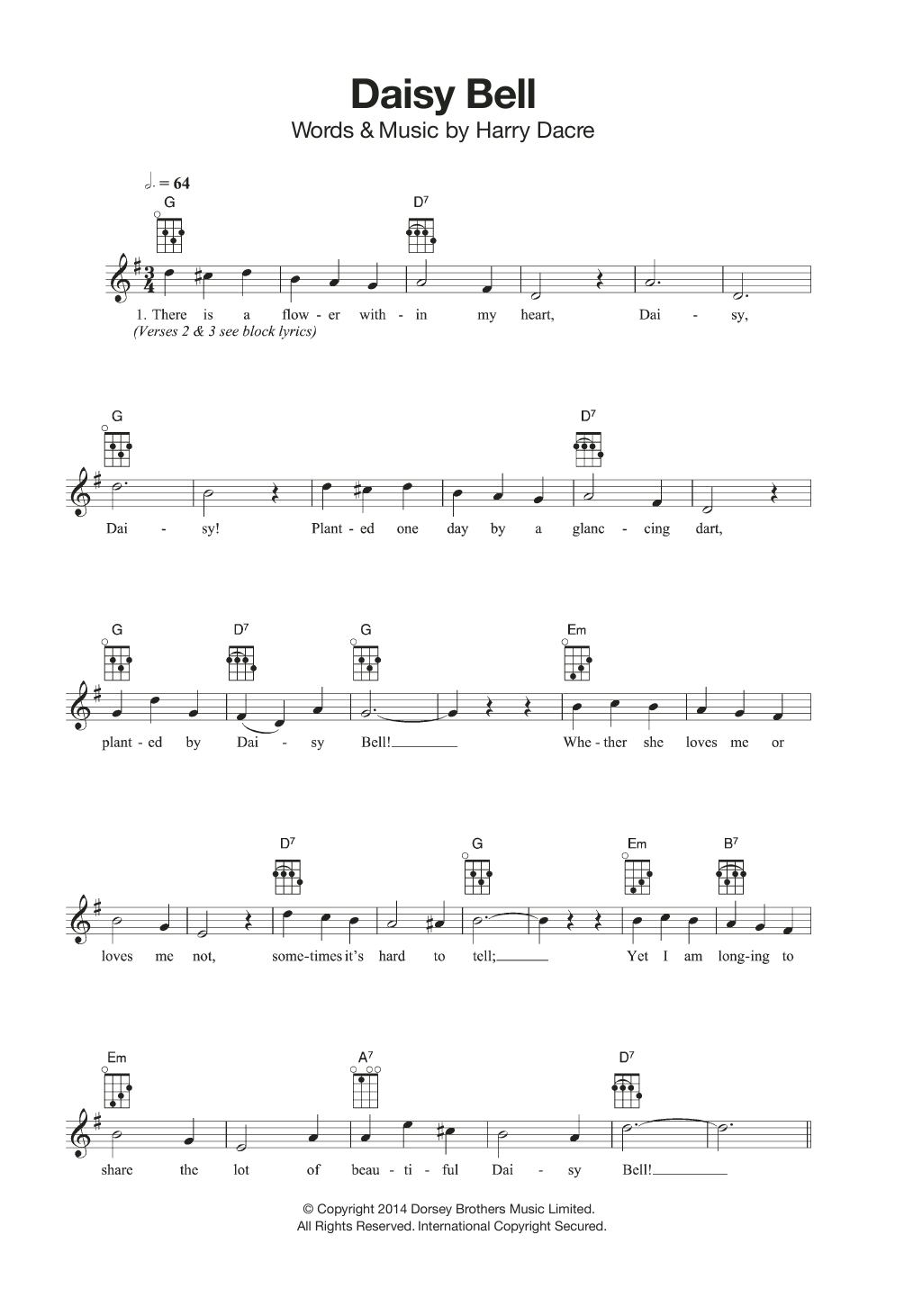 Learn to play Dan W. Quinn Daisy Bell sheet music for Ukulele in minutes. Price: 5.9900$ Dan W. Quinn Daisy Bell sheet music notes and chords arranged for Ukulele