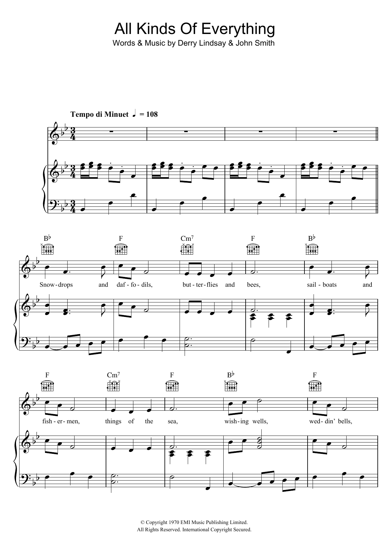 Dana All Kinds Of Everything sheet music notes and chords. Download Printable PDF.