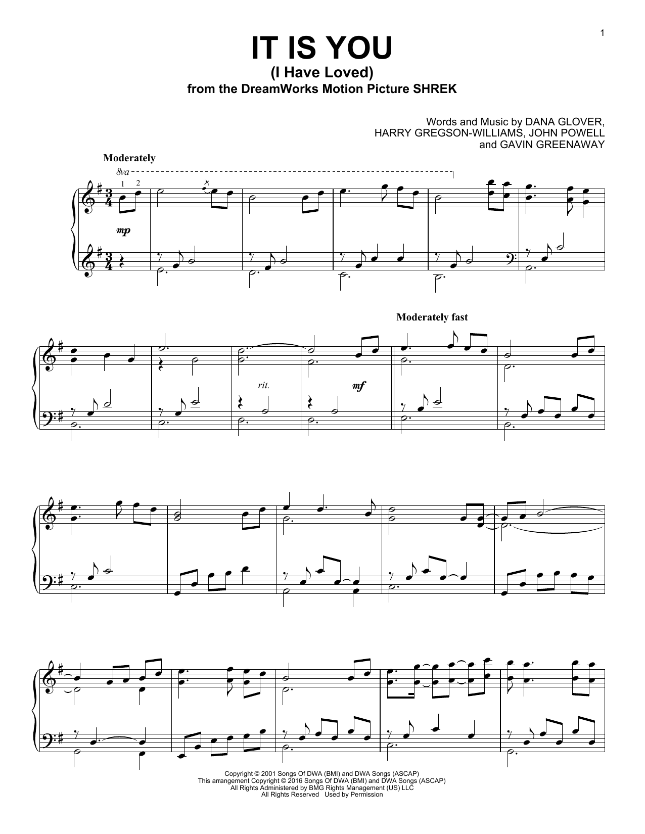 Dana Glover It Is You (I Have Loved) sheet music notes and chords. Download Printable PDF.