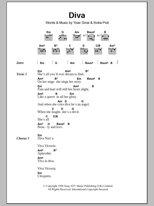 Dana International Diva sheet music notes and chords. Download Printable PDF.