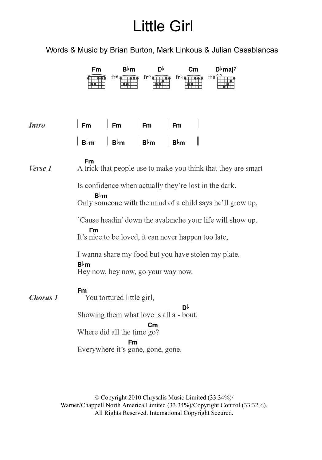 Learn to play Danger Mouse Little Girl (featuring Julian Casablancas) sheet music for Guitar Chords/Lyrics in minutes. Price: 4.4900$ Danger Mouse Little Girl (featuring Julian Casablancas) sheet music notes and chords arranged for Guitar Chords/Lyrics