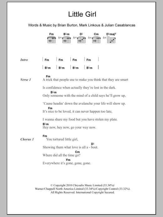 Danger Mouse & Sparklehorse Little Girl (feat. Julian Casablancas) sheet music notes and chords. Download Printable PDF.