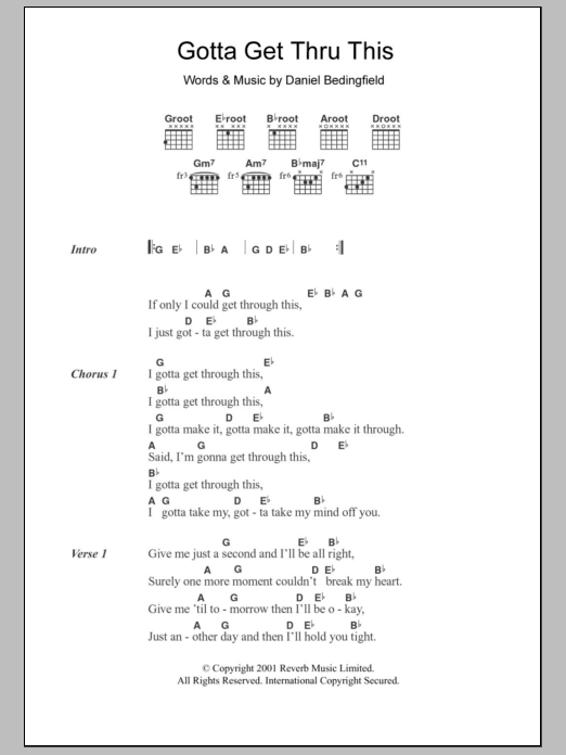 Daniel Bedingfield Gotta Get Thru This sheet music notes and chords. Download Printable PDF.