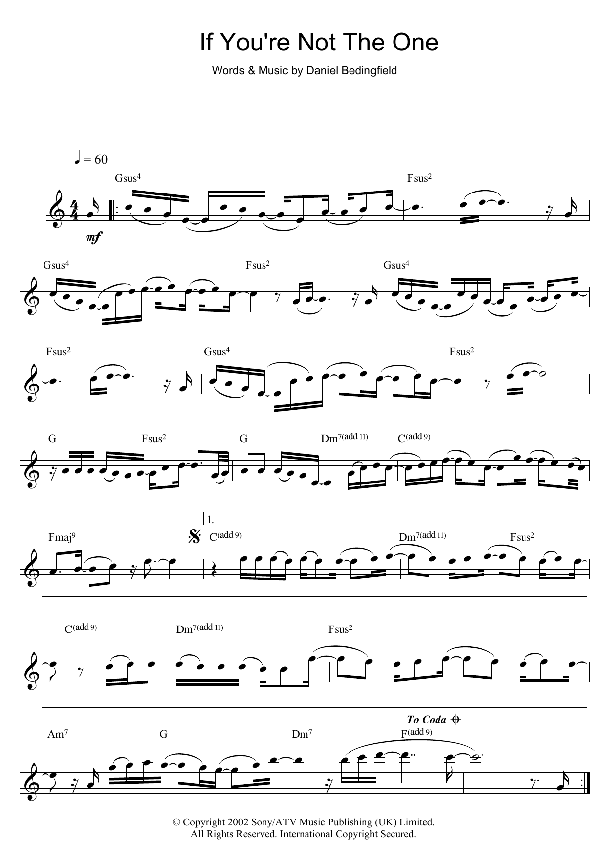 Daniel Bedingfield If You're Not The One sheet music notes and chords. Download Printable PDF.