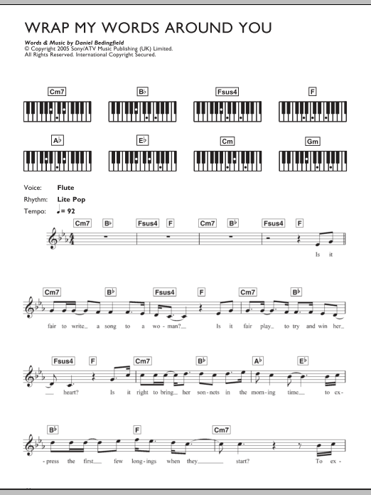 Daniel Bedingfield Wrap My Words Around You sheet music notes and chords arranged for Piano Chords/Lyrics