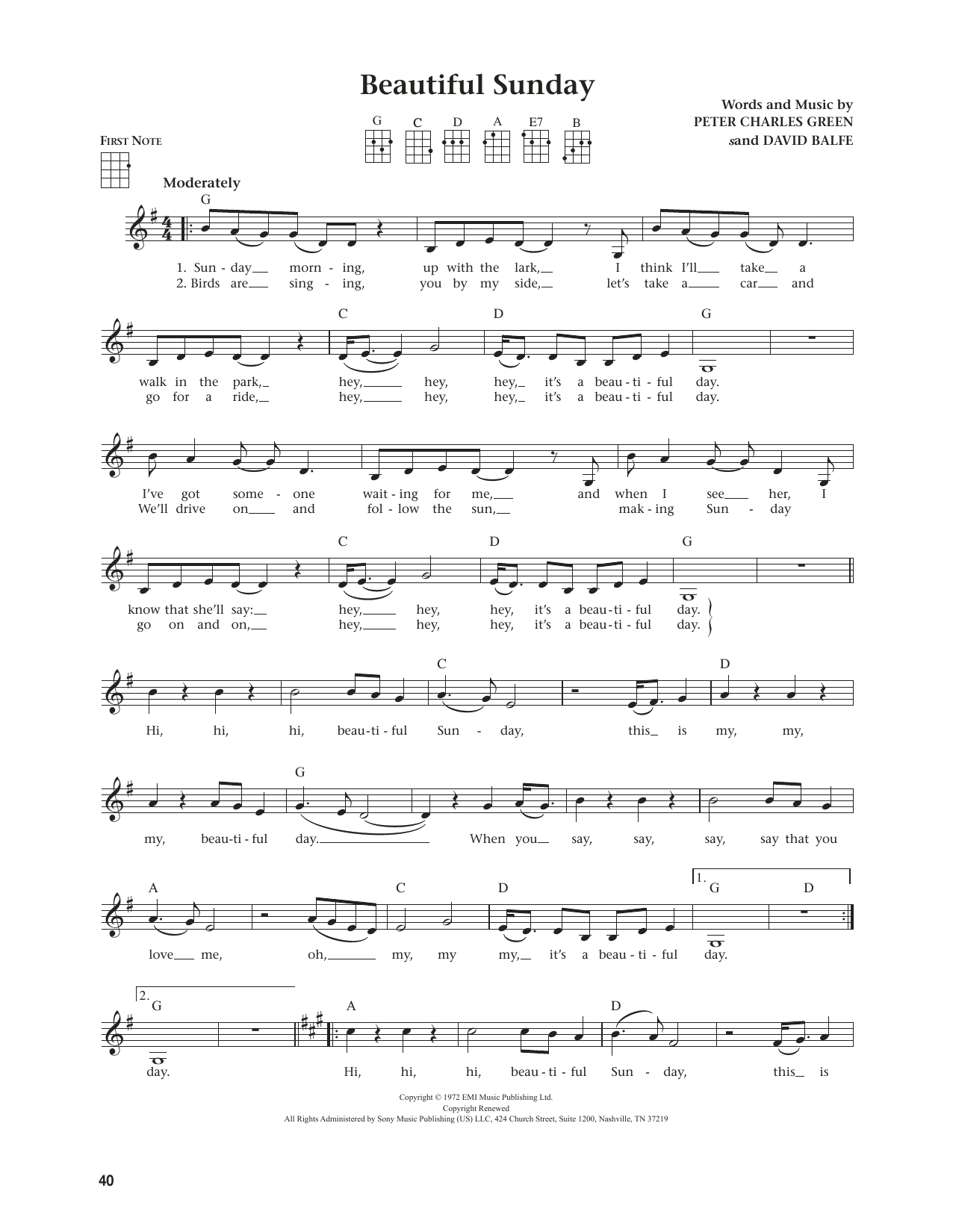 Daniel Boone Beautiful Sunday (from The Daily Ukulele) (arr. Jim Beloff) sheet music notes and chords. Download Printable PDF.