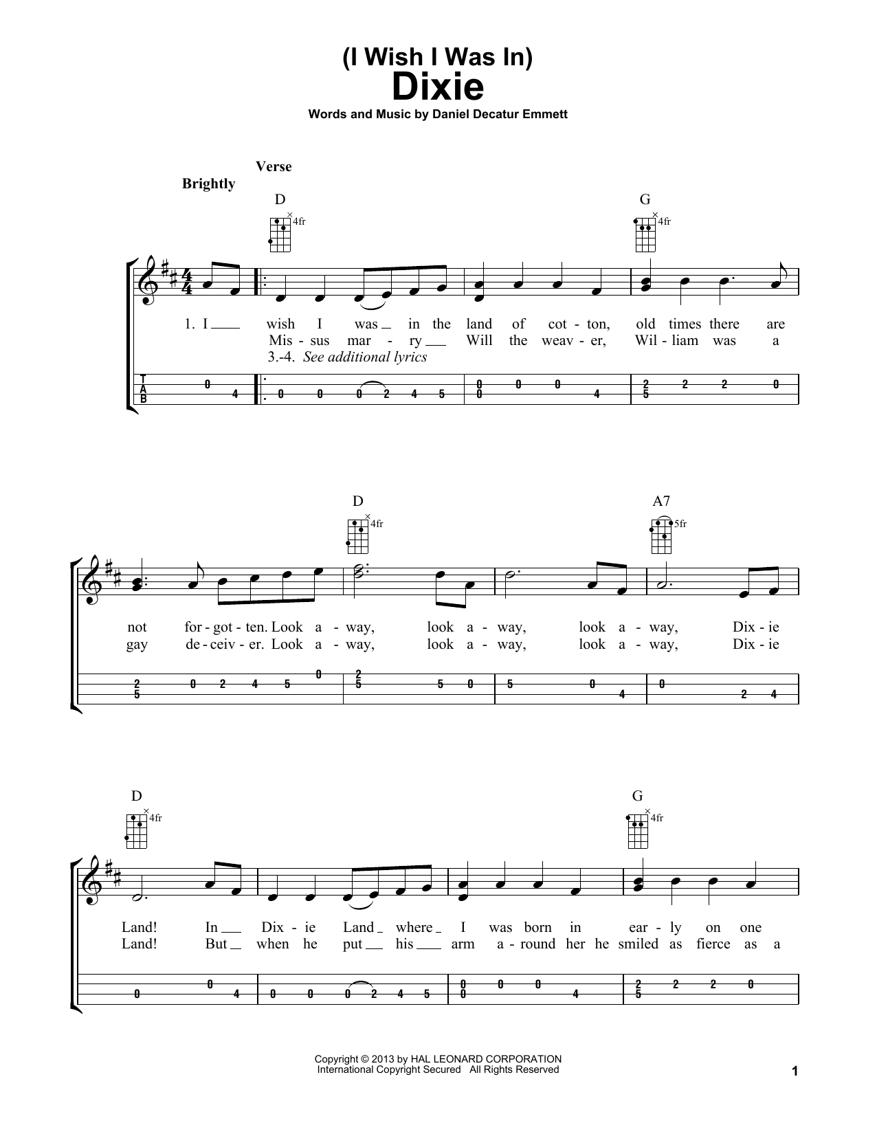 Daniel Decatur Emmett (I Wish I Was In) Dixie (arr. Bobby Westfall) sheet music notes and chords. Download Printable PDF.