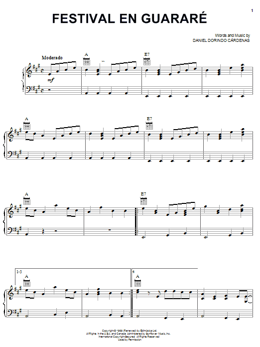 Learn to play Daniel Dorindo Cardenas Festival En Guarare sheet music for Piano, Vocal & Guitar Chords (Right-Hand Melody) in minutes. Price: 7.8900$ Daniel Dorindo Cardenas Festival En Guarare sheet music notes and chords arranged for Piano, Vocal & Guitar Chords (Right-Hand Melody)
