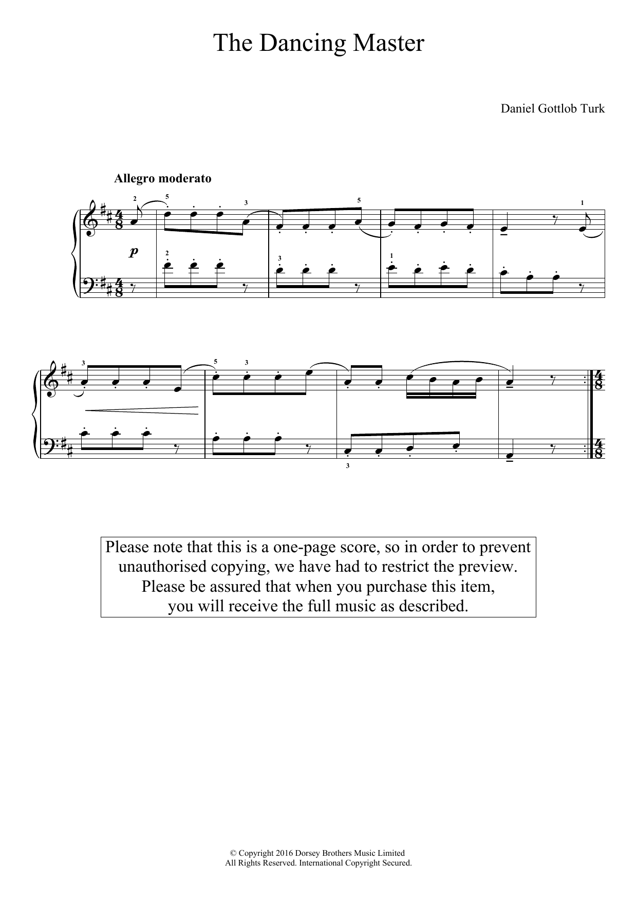 Learn to play Daniel Gottlob Turk The Dancing Master sheet music for Easy Piano in minutes. Price: 6.9900$ Daniel Gottlob Turk The Dancing Master sheet music notes and chords arranged for Easy Piano