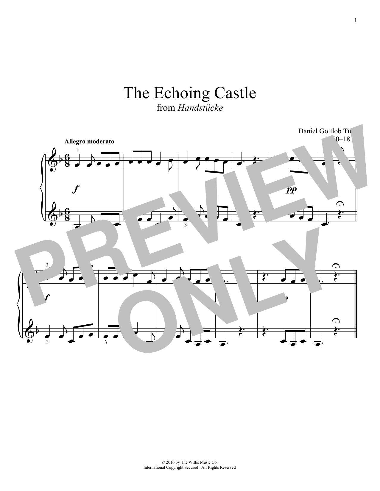 Learn to play Daniel Gottlob Türk The Echoing Castle sheet music for Educational Piano in minutes. Price: 6.9900$ Daniel Gottlob Türk The Echoing Castle sheet music notes and chords arranged for Educational Piano