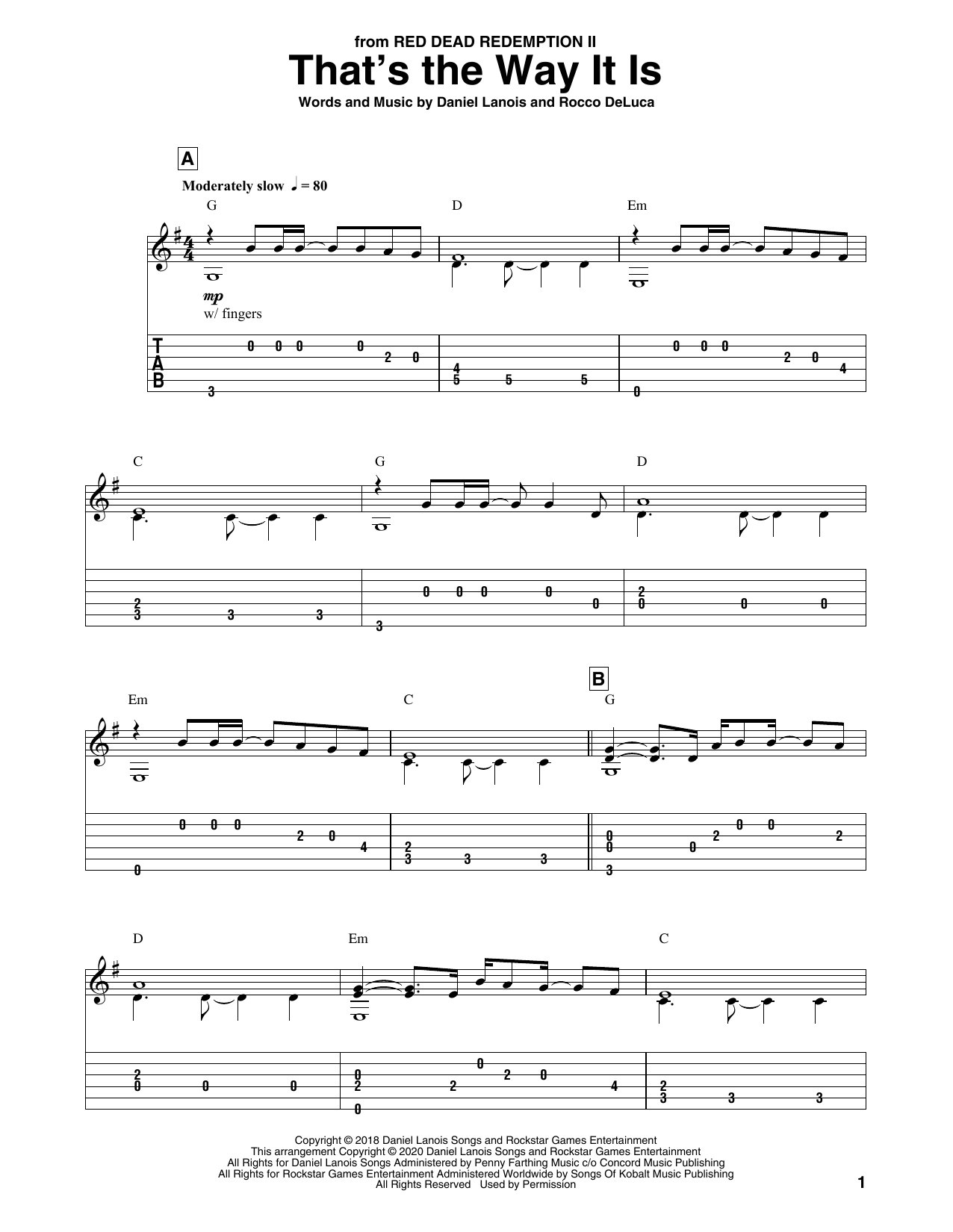 Daniel Lanois and Rocco DeLuca That's The Way It Is (from Red Dead Redemption II) sheet music notes and chords. Download Printable PDF.