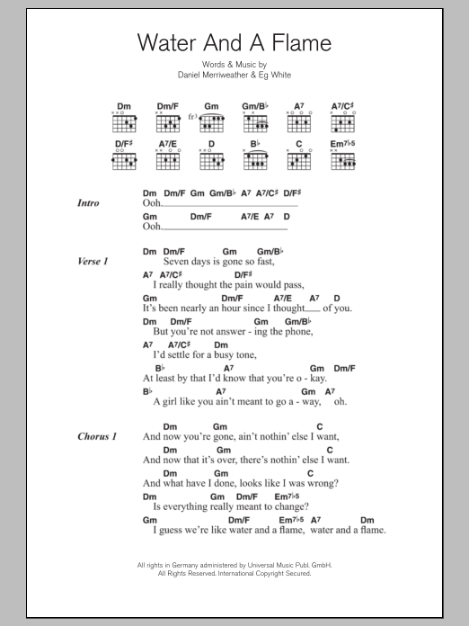 Daniel Merriweather Water And A Flame (feat. Adele) sheet music notes and chords. Download Printable PDF.