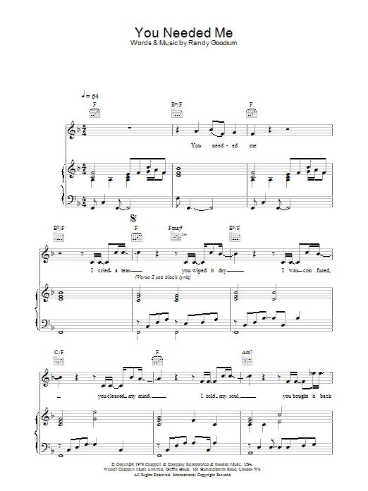 Learn to play Daniel O'Donnell You Needed Me sheet music for Piano, Vocal & Guitar Chords in minutes. Price: 7.8900$ Daniel O'Donnell You Needed Me sheet music notes and chords arranged for Piano, Vocal & Guitar Chords