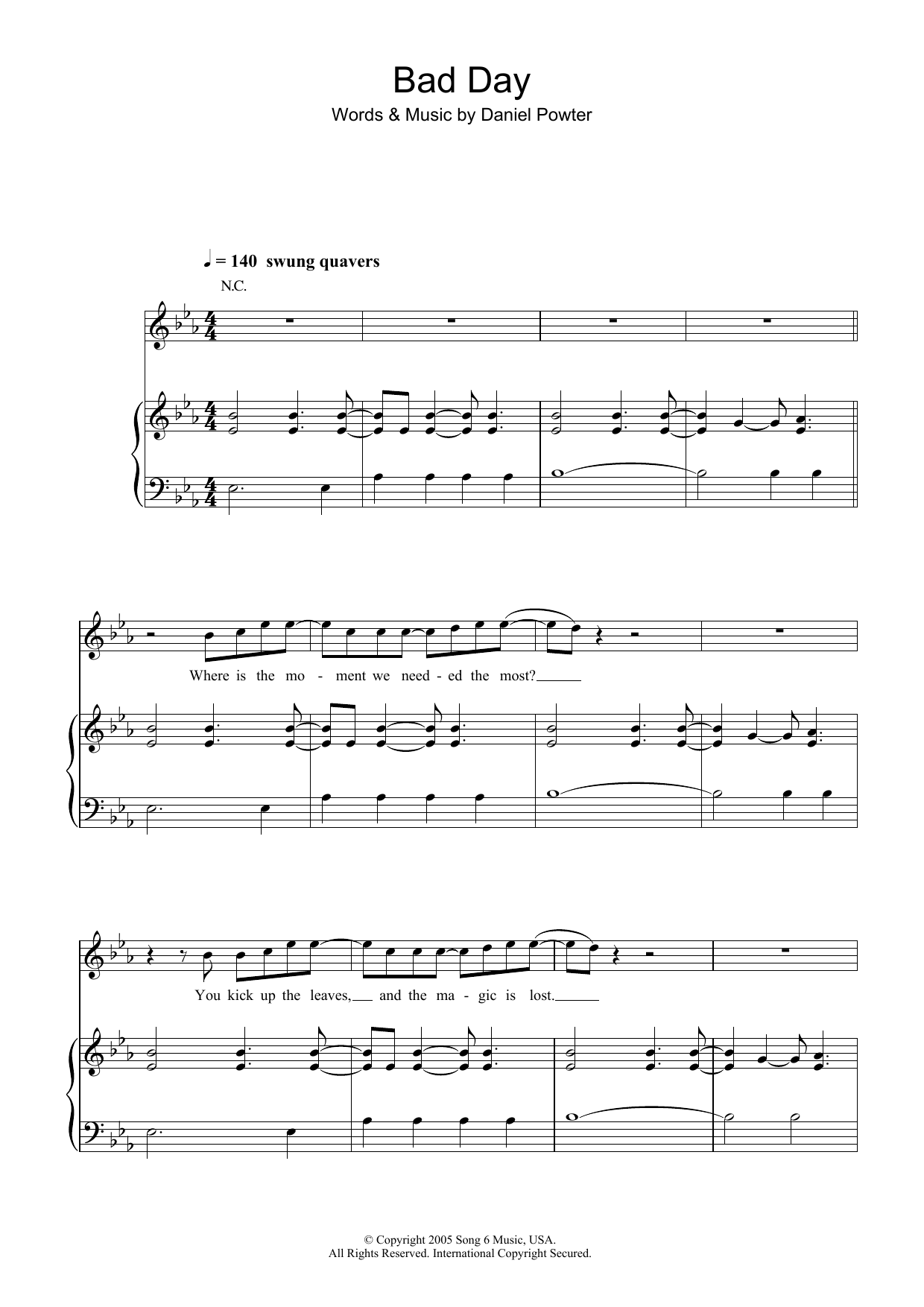 Daniel Powter Bad Day sheet music notes and chords. Download Printable PDF.