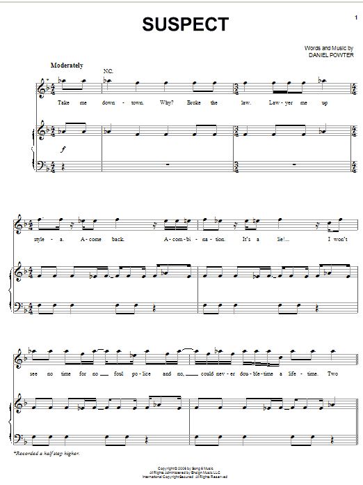 Learn to play Daniel Powter Suspect sheet music for Piano, Vocal & Guitar Chords (Right-Hand Melody) in minutes. Price: 7.8900$ Daniel Powter Suspect sheet music notes and chords arranged for Piano, Vocal & Guitar Chords (Right-Hand Melody)