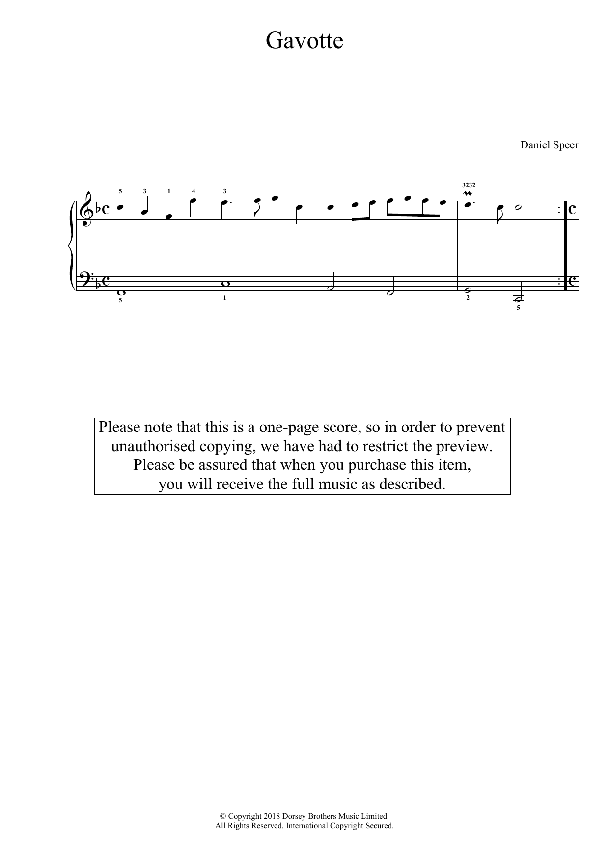 Learn to play Daniel Speer Gavotte sheet music for Easy Piano in minutes. Price: 6.9900$ Daniel Speer Gavotte sheet music notes and chords arranged for Easy Piano