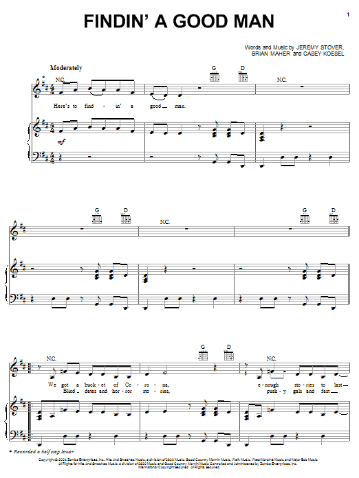 Learn to play Danielle Peck Findin' A Good Man sheet music for Piano, Vocal & Guitar Chords (Right-Hand Melody) in minutes. Price: 7.8900$ Danielle Peck Findin' A Good Man sheet music notes and chords arranged for Piano, Vocal & Guitar Chords (Right-Hand Melody)