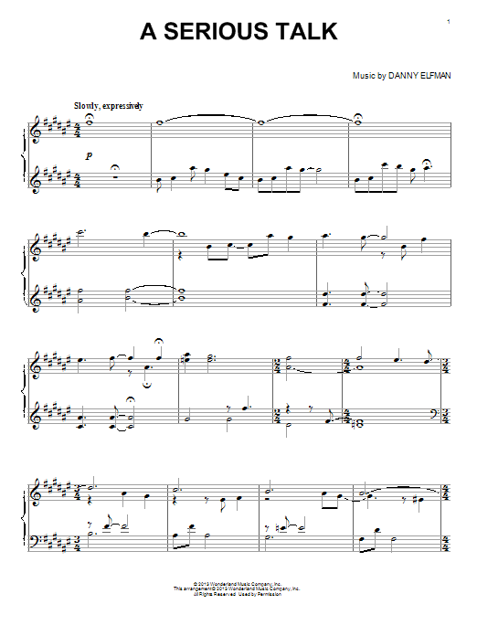 Danny Elfman A Serious Talk sheet music notes and chords arranged for Piano Solo