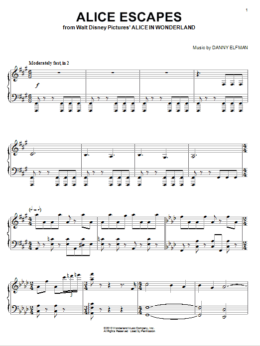 Learn to play Danny Elfman Alice Escapes sheet music for Piano Solo in minutes. Price: 7.8900$ Danny Elfman Alice Escapes sheet music notes and chords arranged for Piano Solo