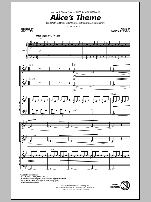 Danny Elfman Alice's Theme (from Alice In Wonderland) (arr. Mac Huff) sheet music notes and chords. Download Printable PDF.