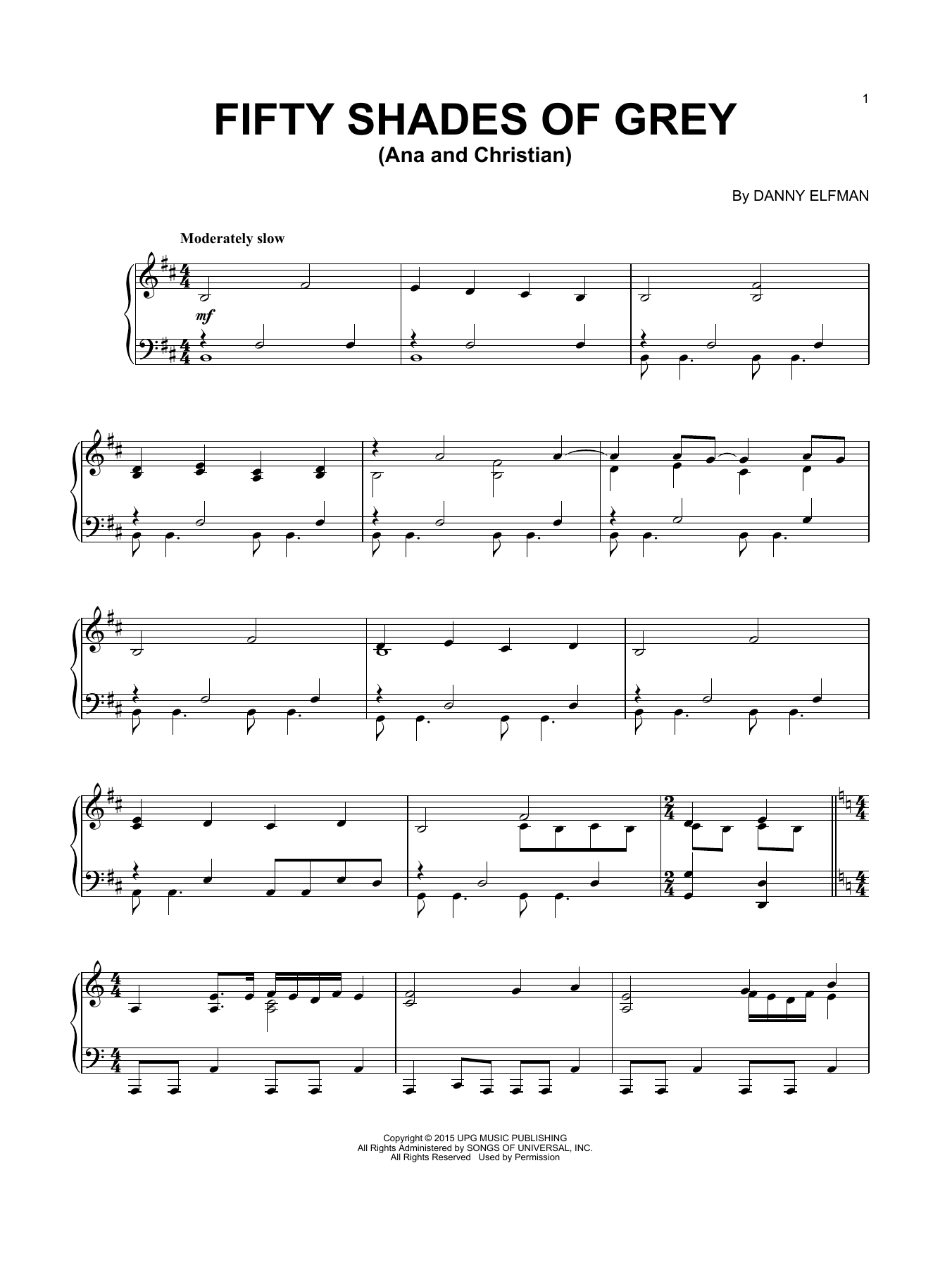 Learn to play Danny Elfman Ana And Christian (from Fifty Shades Of Grey) sheet music for Piano Solo in minutes. Price: 6.9900$ Danny Elfman Ana And Christian (from Fifty Shades Of Grey) sheet music notes and chords arranged for Piano Solo