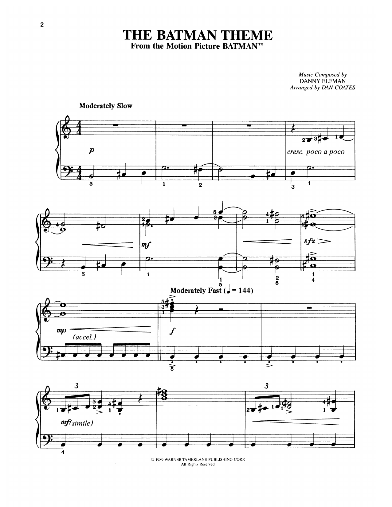 Danny Elfman Batman Theme (from Batman) (arr. Dan Coates) sheet music notes and chords. Download Printable PDF.