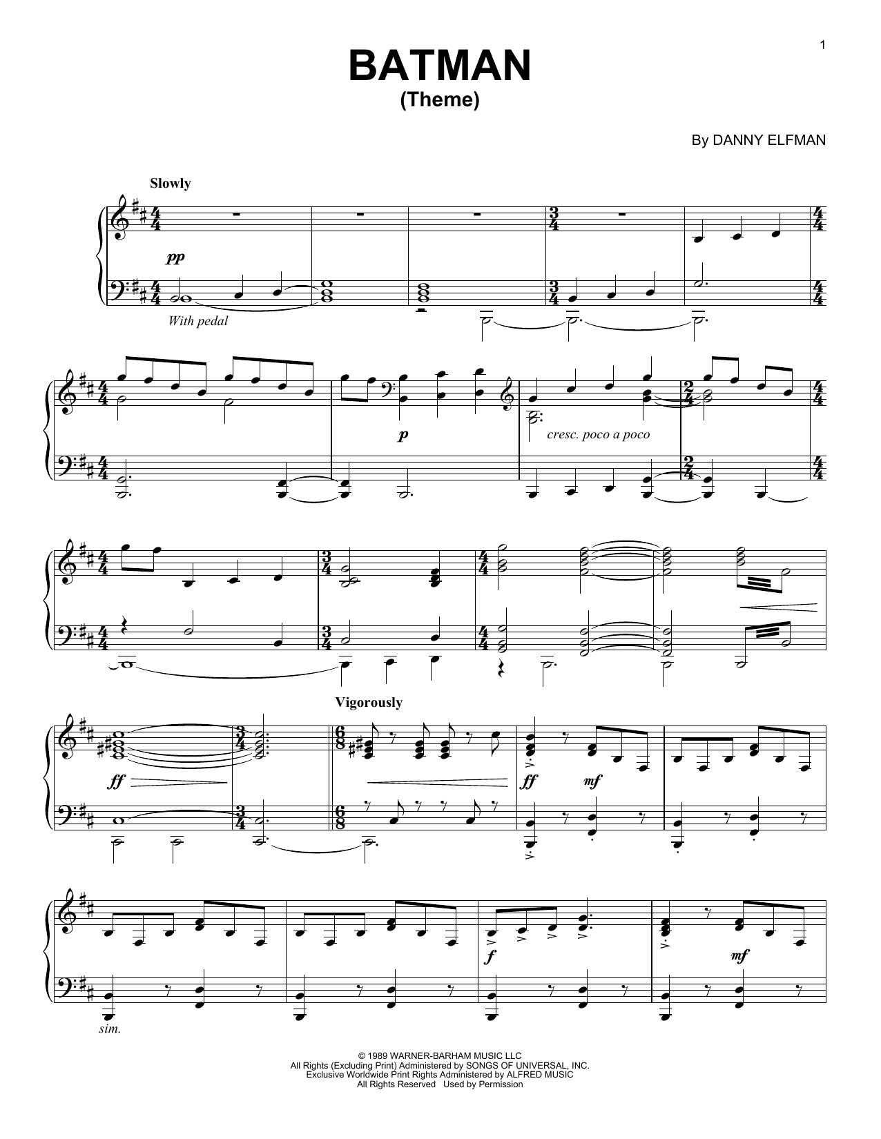 Danny Elfman Batman Theme sheet music notes and chords. Download Printable PDF.