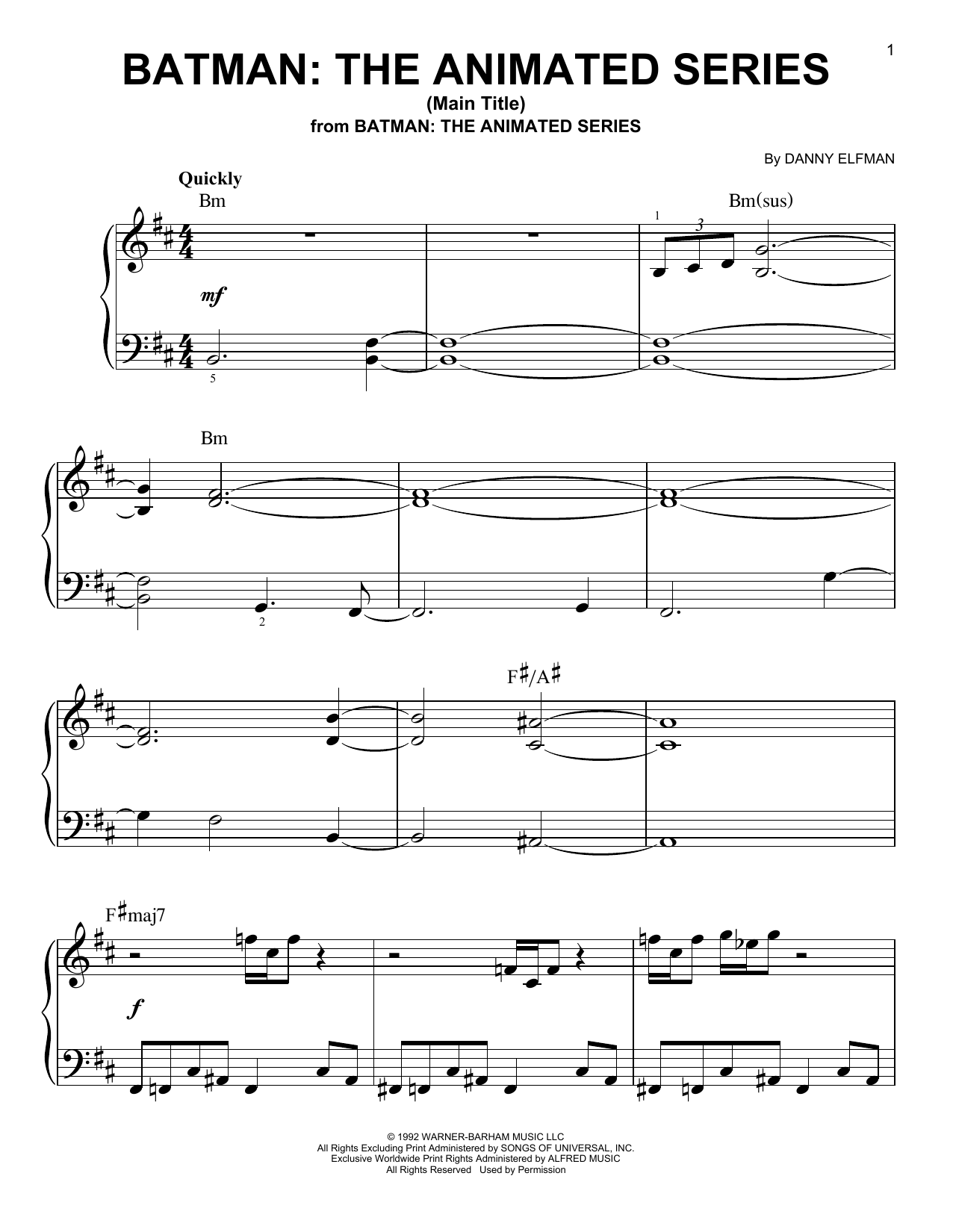 Danny Elfman Batman: The Animated Series (Main Title) sheet music notes and chords. Download Printable PDF.