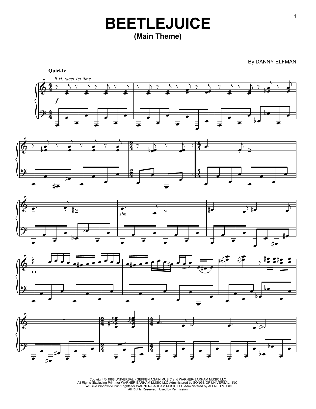 Danny Elfman Beetlejuice (Main Theme) sheet music notes and chords. Download Printable PDF.