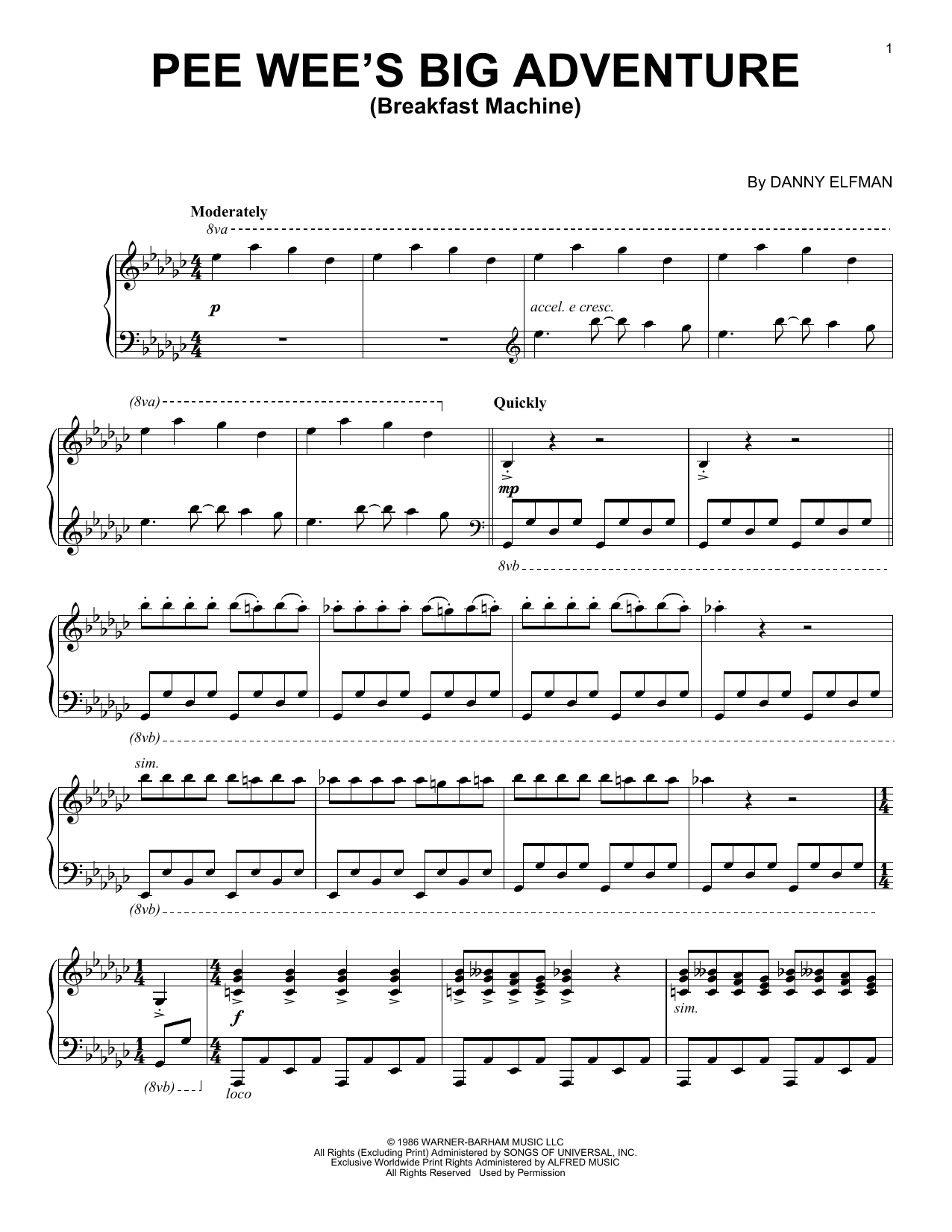 Danny Elfman Breakfast Machine (from Pee-wee's Big Adventure) sheet music notes and chords. Download Printable PDF.