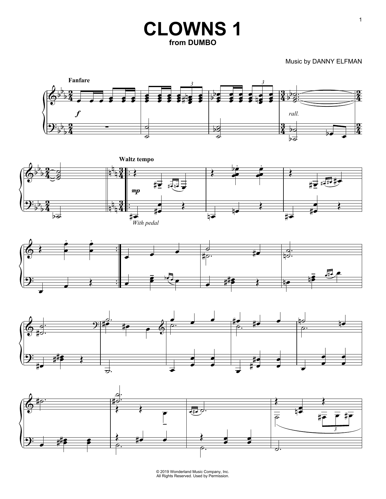 Learn to play Danny Elfman Clowns 1 (from the Motion Picture Dumbo) sheet music for Piano Solo in minutes. Price: 7.8900$ Danny Elfman Clowns 1 (from the Motion Picture Dumbo) sheet music notes and chords arranged for Piano Solo