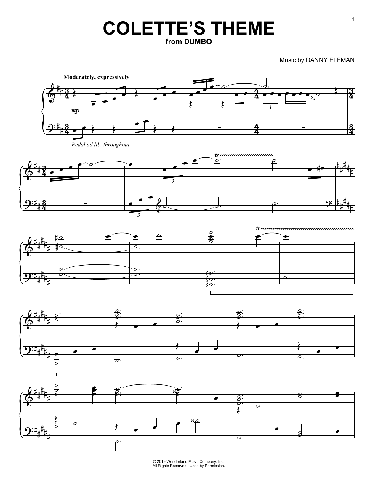 Learn to play Danny Elfman Colette's Theme (from the Motion Picture Dumbo) sheet music for Piano Solo in minutes. Price: 7.8900$ Danny Elfman Colette's Theme (from the Motion Picture Dumbo) sheet music notes and chords arranged for Piano Solo
