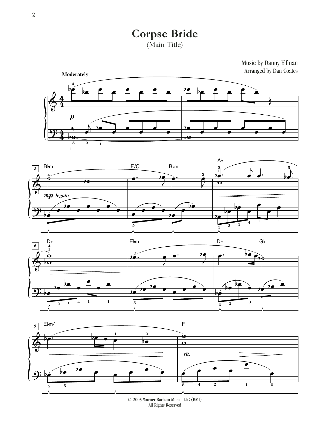 Danny Elfman Corpse Bride (Main Title) (arr. Dan Coates) sheet music notes and chords. Download Printable PDF.