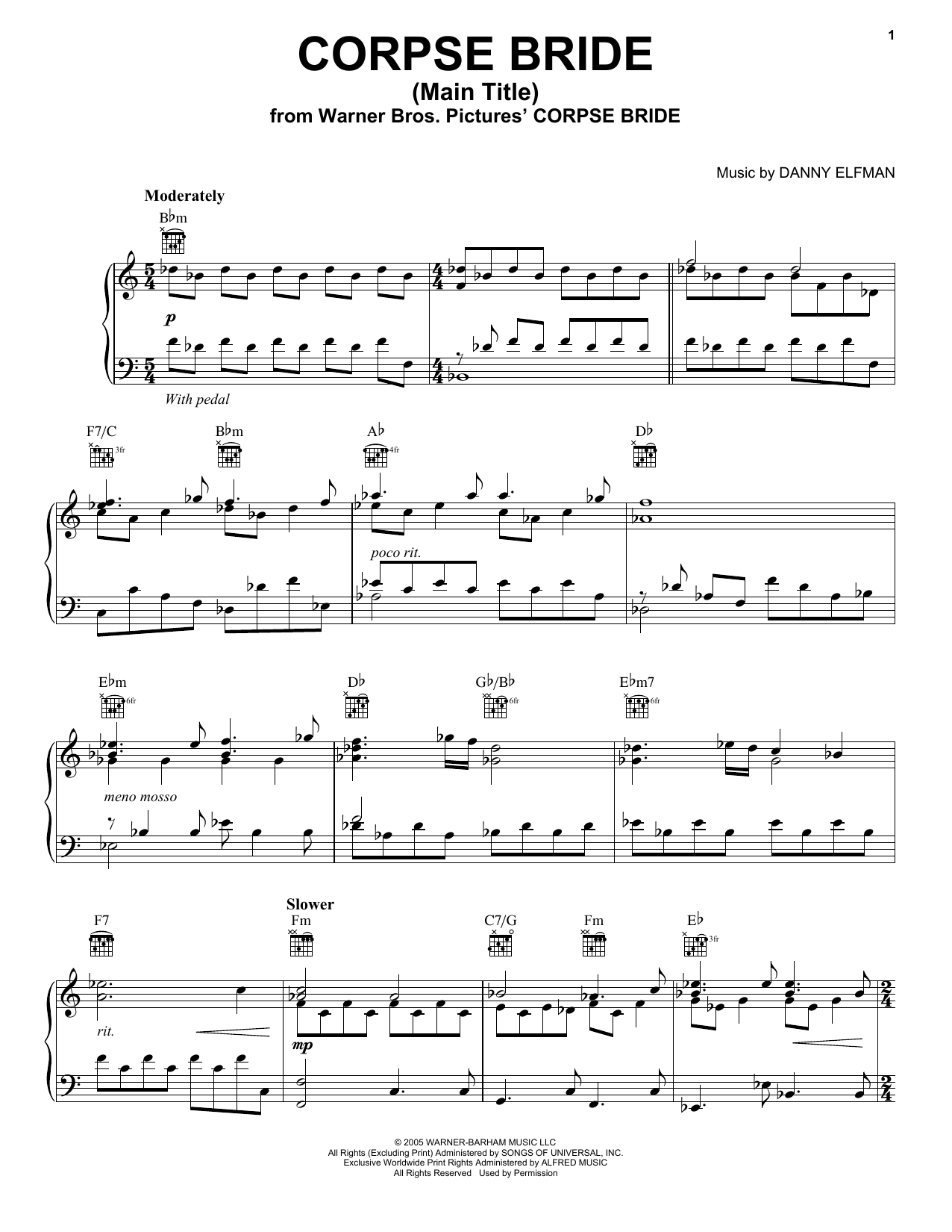 Danny Elfman Corpse Bride (Main Title) sheet music notes and chords. Download Printable PDF.