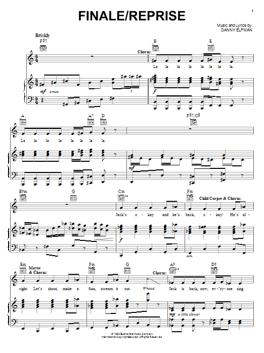 Danny Elfman Finale/Reprise (from The Nightmare Before Christmas) sheet music notes and chords arranged for Piano, Vocal & Guitar Chords (Right-Hand Melody)