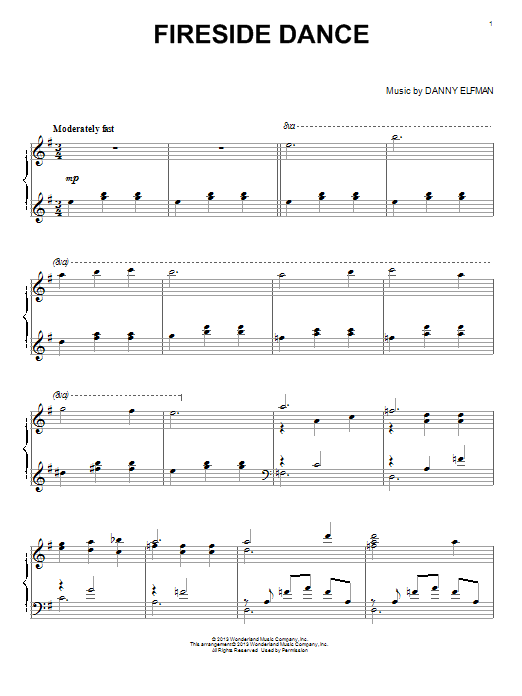 Learn to play Danny Elfman Fireside Dance sheet music for Piano Solo in minutes. Price: 7.8900$ Danny Elfman Fireside Dance sheet music notes and chords arranged for Piano Solo