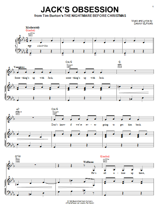 Danny Elfman Jack's Obsession (from The Nightmare Before Christmas) sheet music notes and chords. Download Printable PDF.