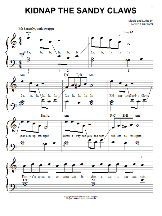 Danny Elfman Kidnap The Sandy Claws (from The Nightmare Before Christmas) sheet music notes and chords. Download Printable PDF.