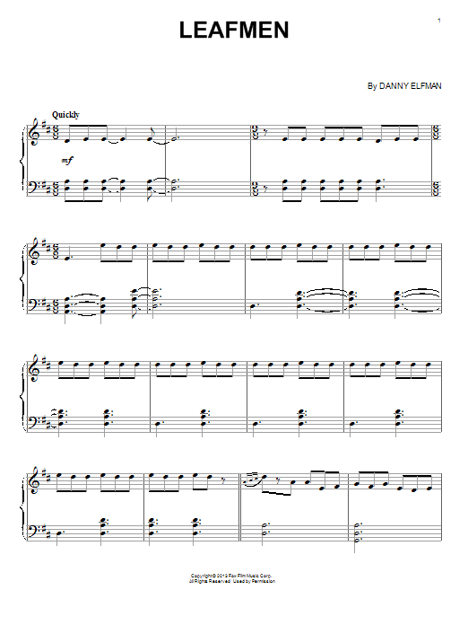 Danny Elfman Leafmen sheet music notes and chords arranged for Piano Solo