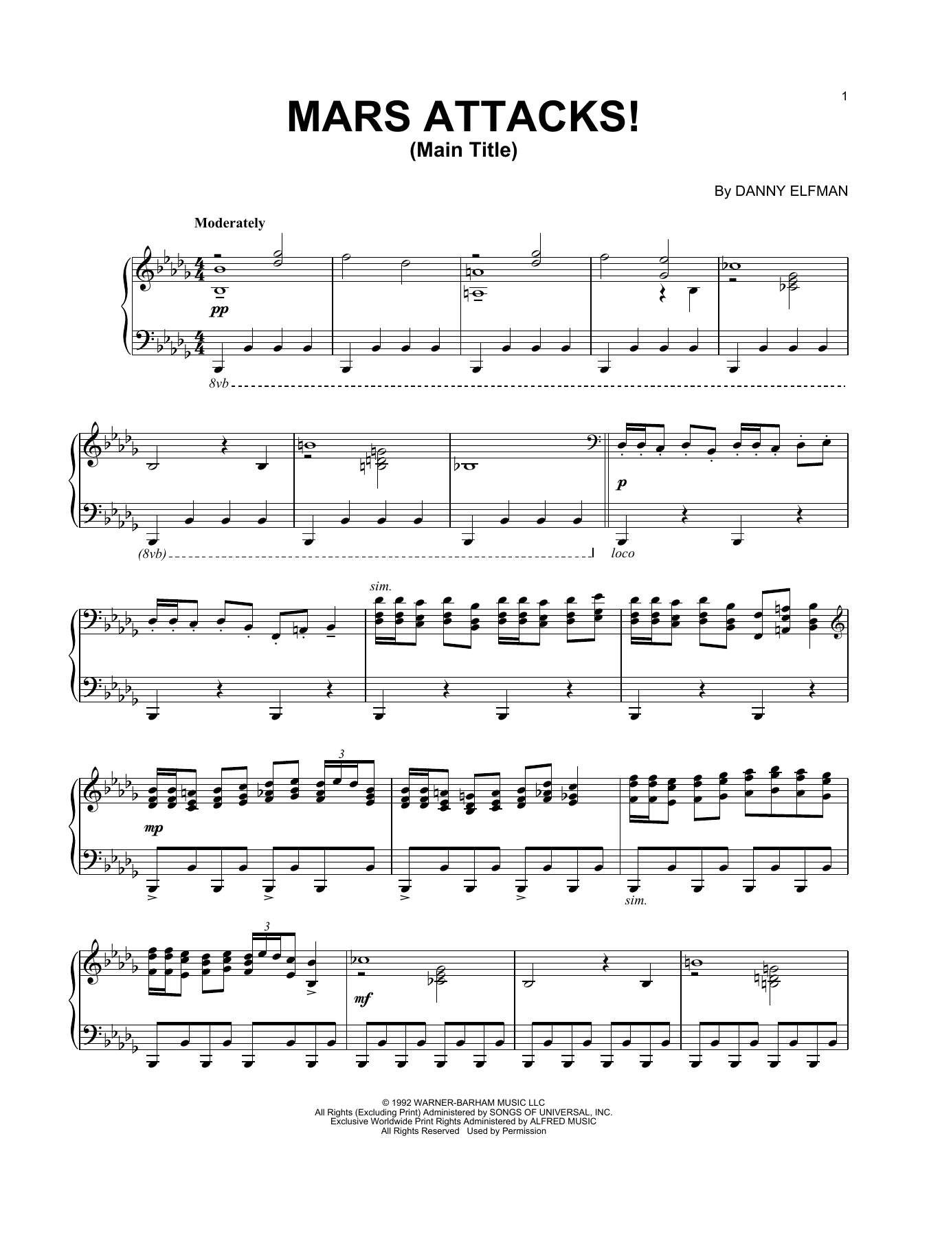 Danny Elfman Mars Attacks! (Main Title) sheet music notes and chords. Download Printable PDF.