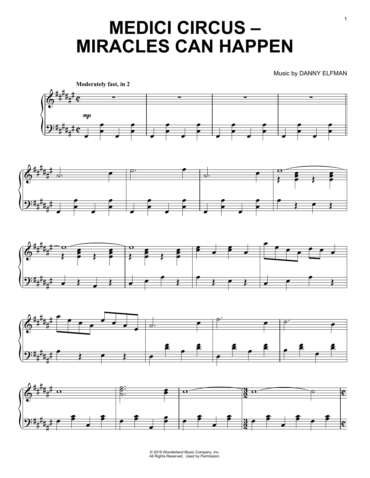 Learn to play Danny Elfman Medici Circus-Miracles Can Happen (from the Motion Picture Dumbo) sheet music for Piano Solo in minutes. Price: 7.8900$ Danny Elfman Medici Circus-Miracles Can Happen (from the Motion Picture Dumbo) sheet music notes and chords arranged for Piano Solo