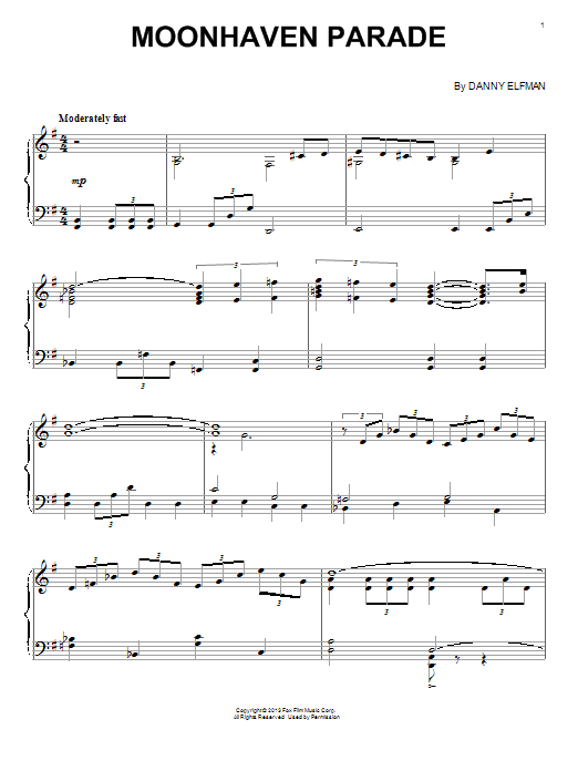 Learn to play Danny Elfman Moonhaven Parade sheet music for Piano Solo in minutes. Price: 7.8900$ Danny Elfman Moonhaven Parade sheet music notes and chords arranged for Piano Solo