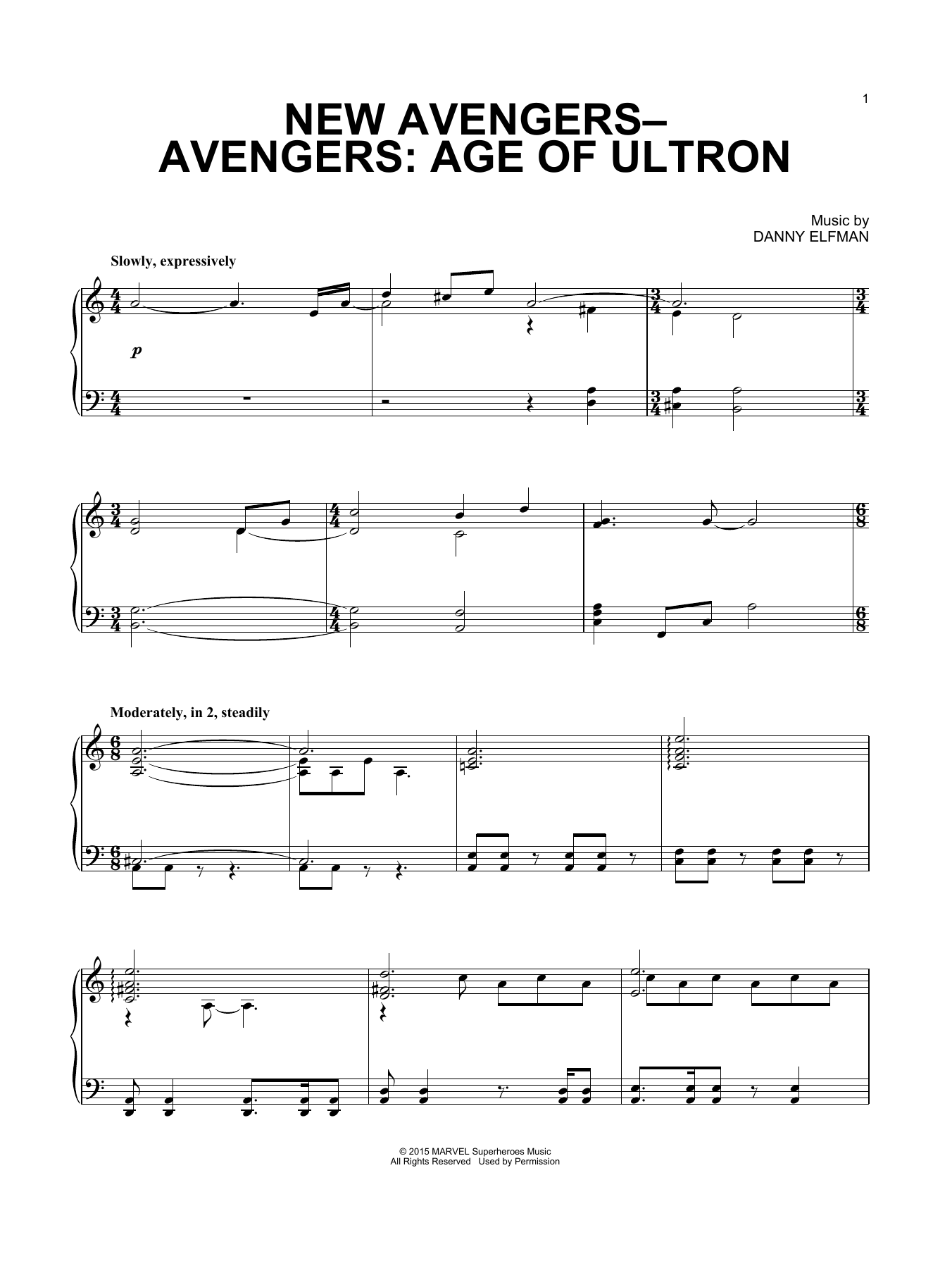 Learn to play Danny Elfman New Avengers - Avengers: Age of Ultron sheet music for Piano Solo in minutes. Price: 7.8900$ Danny Elfman New Avengers - Avengers: Age of Ultron sheet music notes and chords arranged for Piano Solo