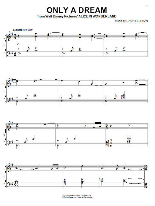 Danny Elfman Only A Dream sheet music notes and chords arranged for Piano Solo