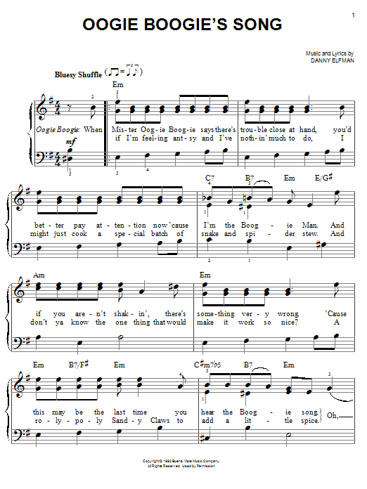 Danny Elfman Oogie Boogie's Song (from The Nightmare Before Christmas) sheet music notes and chords. Download Printable PDF.