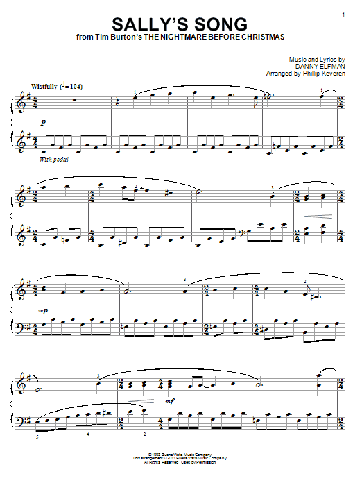 Danny Elfman Sally's Song (from The Nightmare Before Christmas) sheet music notes and chords. Download Printable PDF.