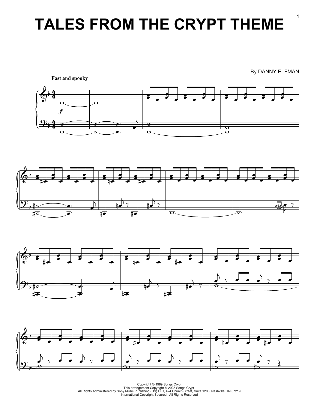 Danny Elfman Tales From The Crypt Theme sheet music notes and chords. Download Printable PDF.