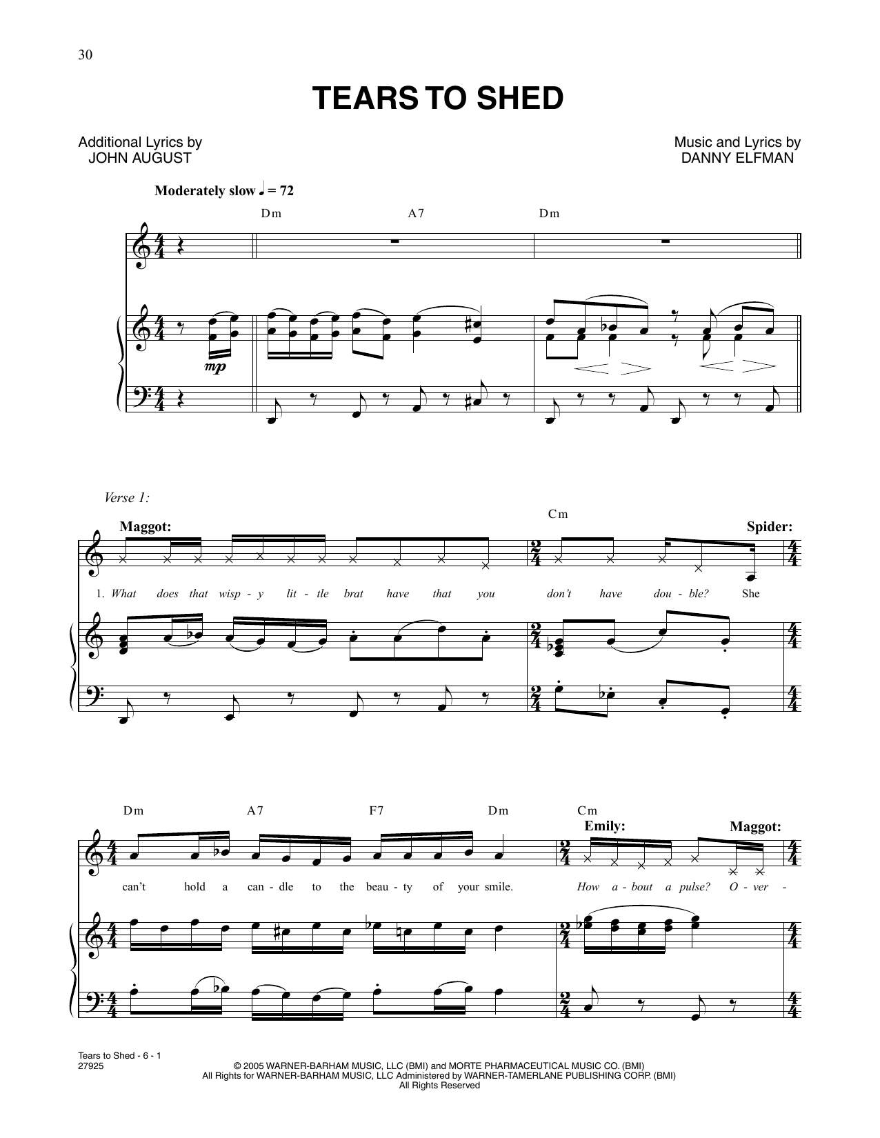 Danny Elfman Tears To Shed (from Corpse Bride) sheet music notes and chords. Download Printable PDF.